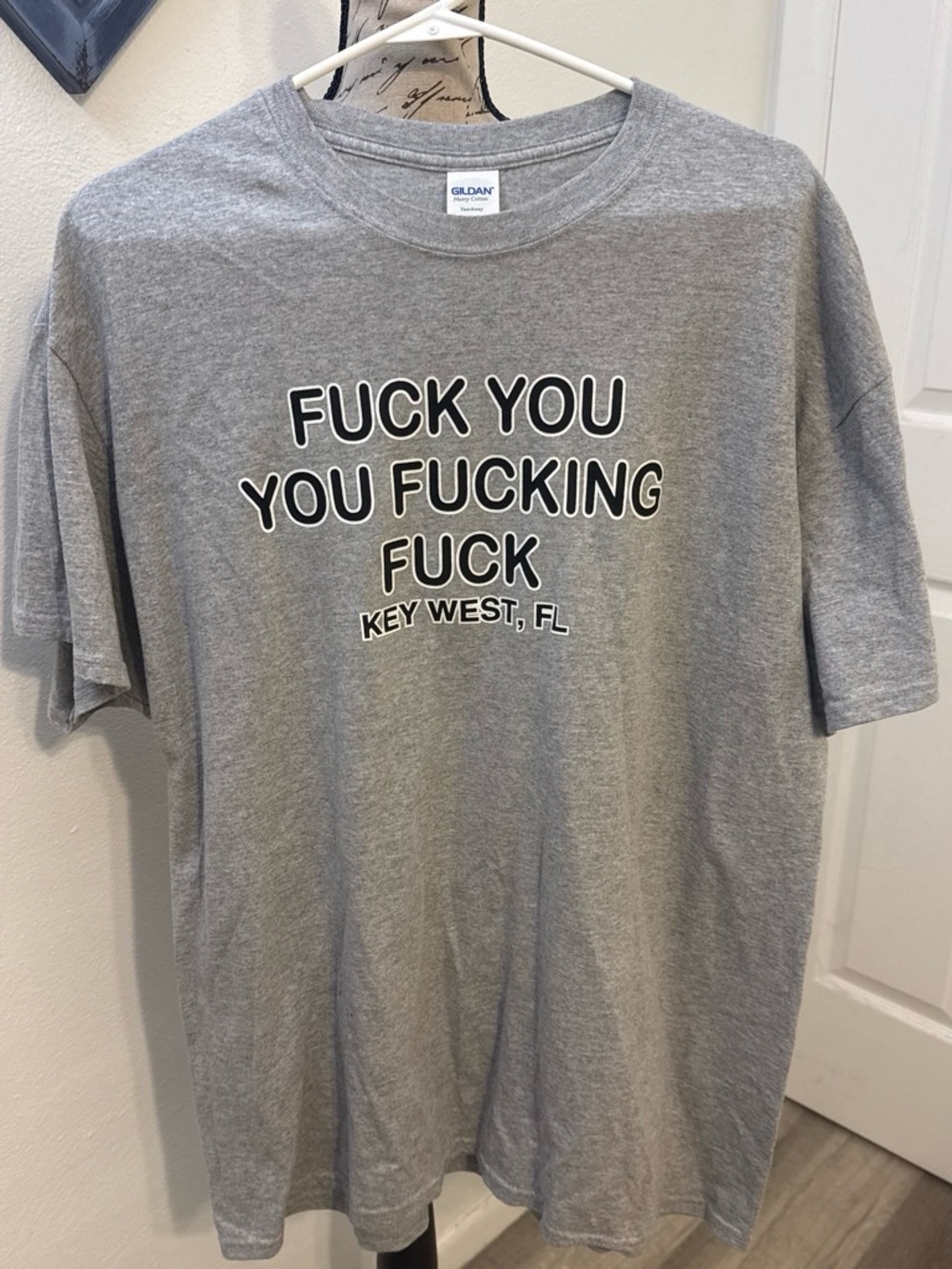 Gildan Gray Short-Sleeve Graphic Tee with Bold Text